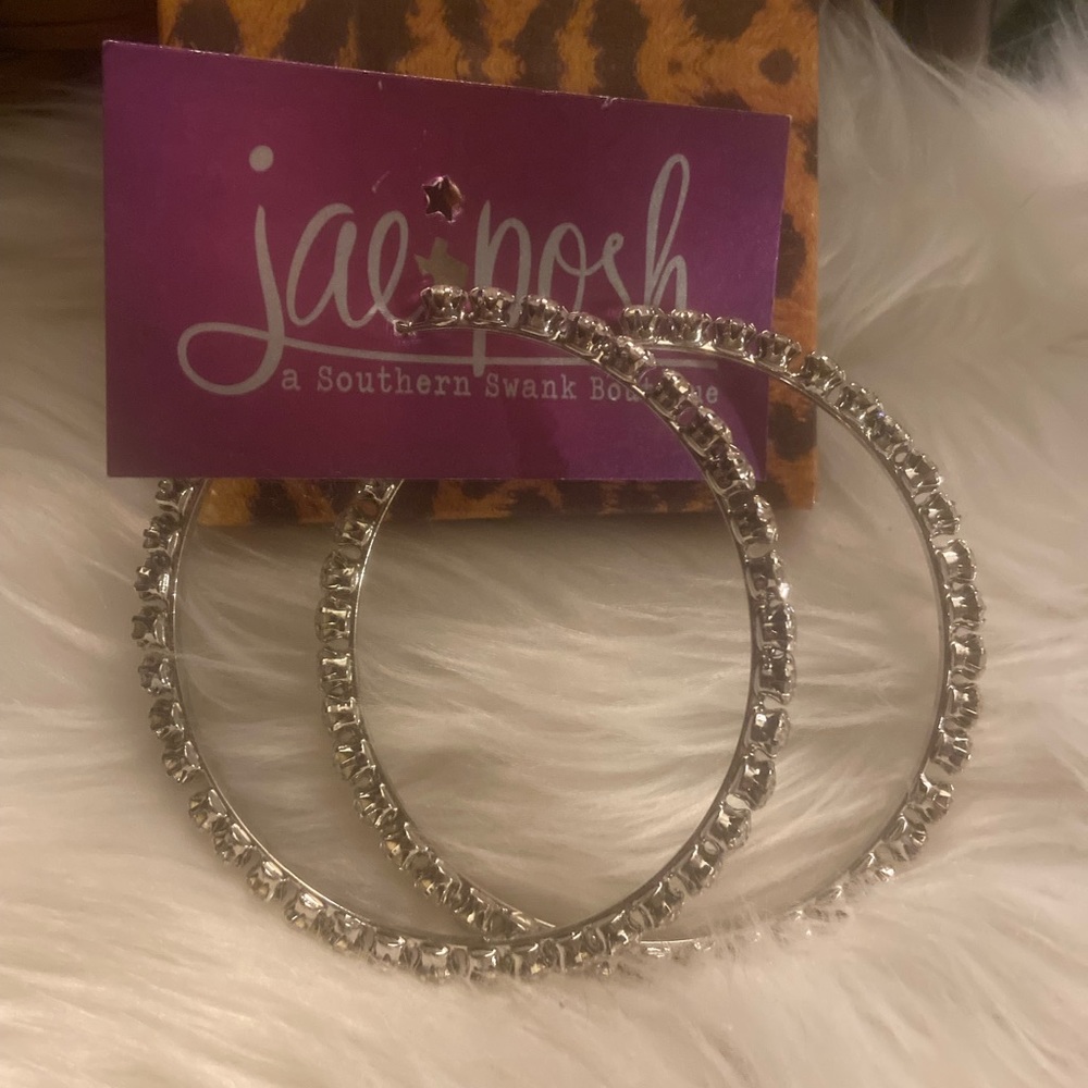 Large Hoop Rhinestone Earrings! Brand New!!